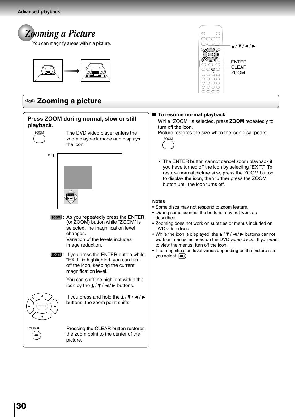 Zooming a picture | Toshiba SD-2710 User Manual | Page 30 / 50