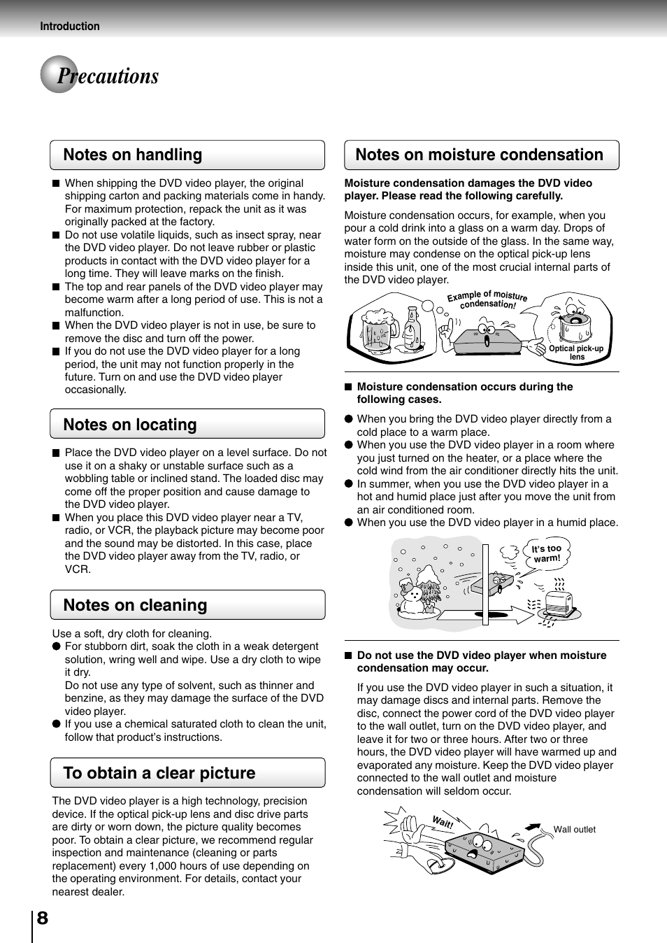 Precautions | Toshiba SD-2710 User Manual | Page 8 / 50