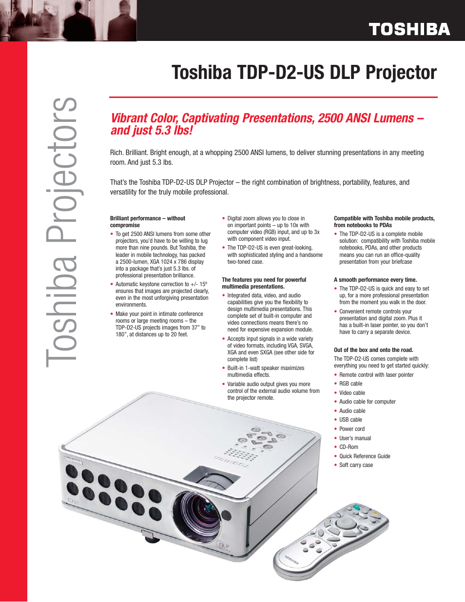 Toshiba TDP-D2-US User Manual | 2 pages