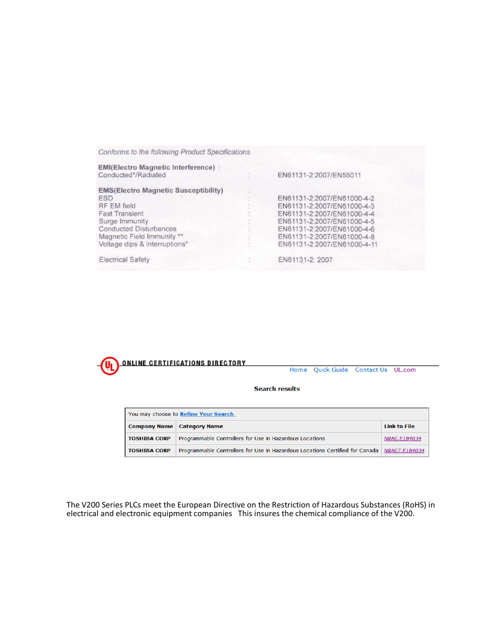 7 3rd party safety certifications, Party safety certifications, Ce marking | Ul certification, Rohs product certification | Toshiba Programmable Logic Controller V200 User Manual | Page 19 / 140