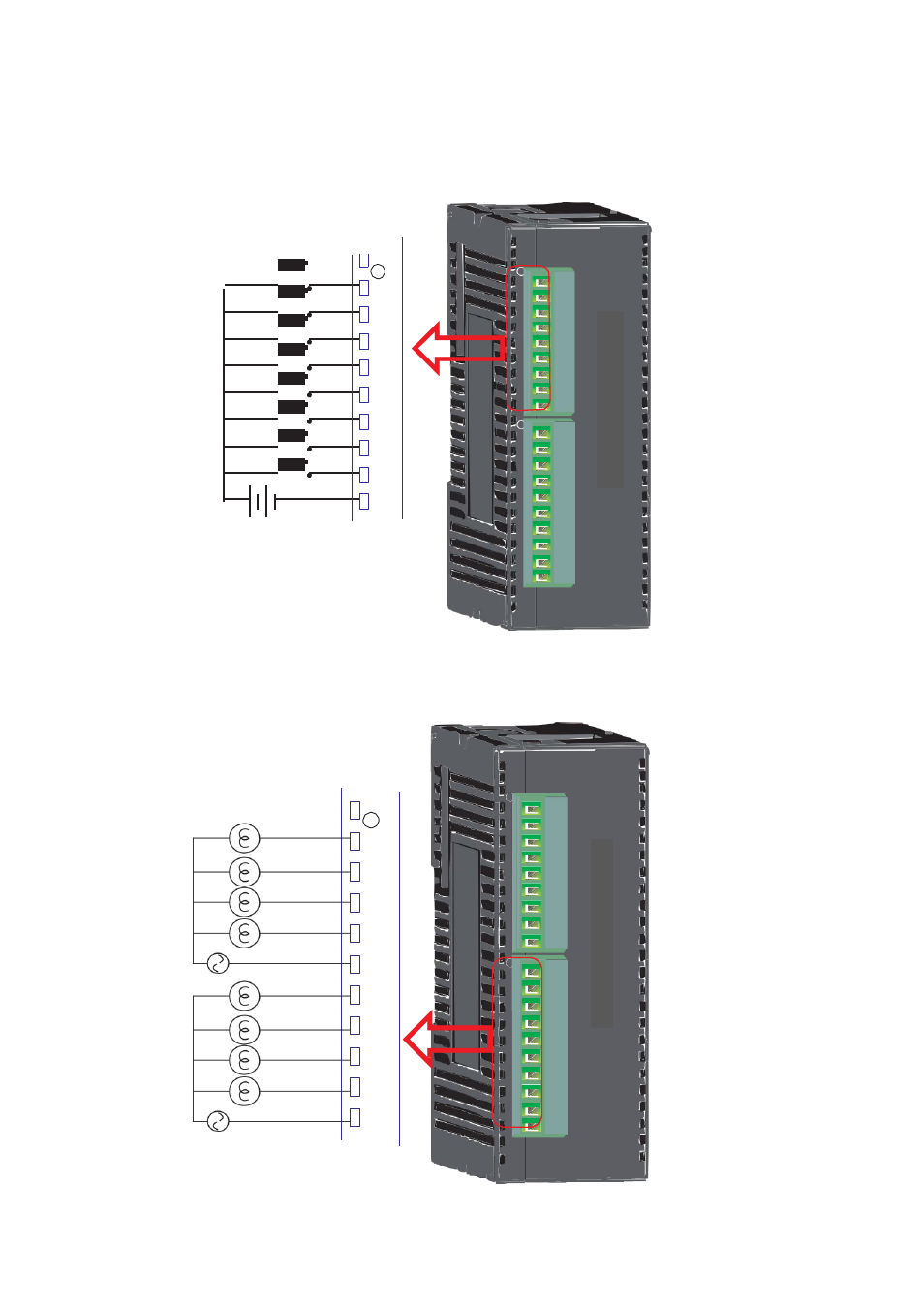 L1 to l8 are a.c. load, Wiring diagram for gdr288**s, Wiring diagram for testing digital inputs | Wiring diagram for output connections | Toshiba Programmable Logic Controller V200 User Manual | Page 48 / 140