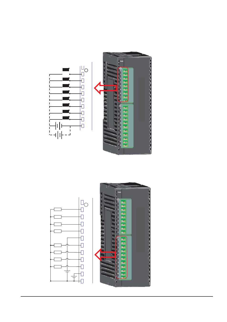 Wiring diagram for gdd288p*s, Wiring diagram for testing digital inputs, Wiring diagram for output connections | Toshiba Programmable Logic Controller V200 User Manual | Page 49 / 140