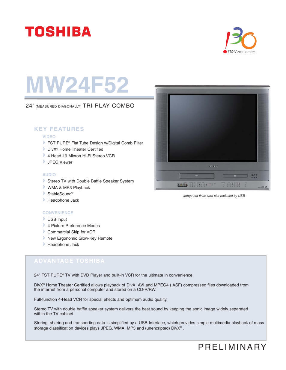 Toshiba MW24F52 User Manual | 2 pages