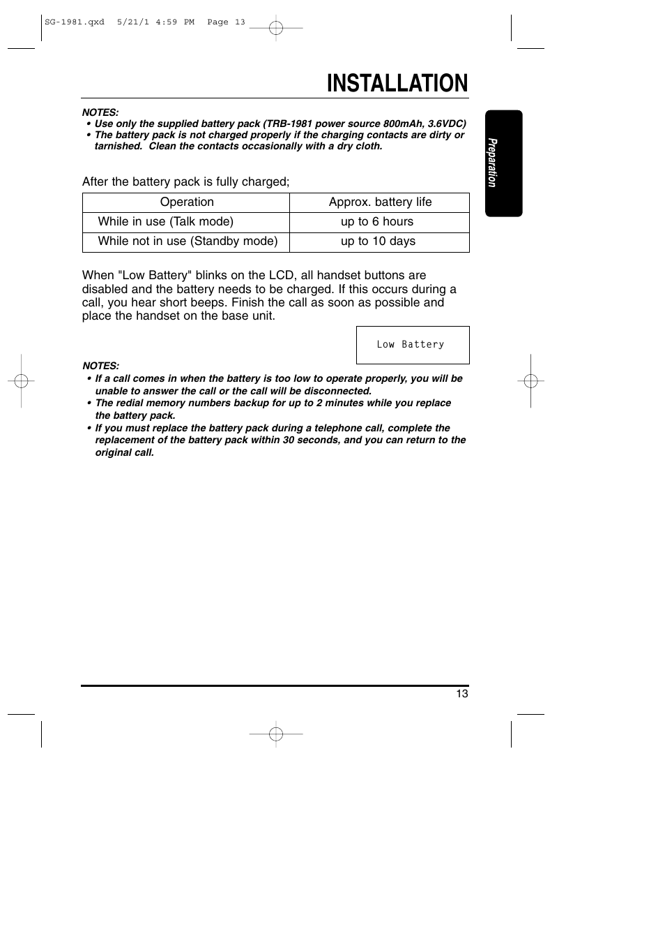 Installation | Toshiba SG-1981 User Manual | Page 13 / 55