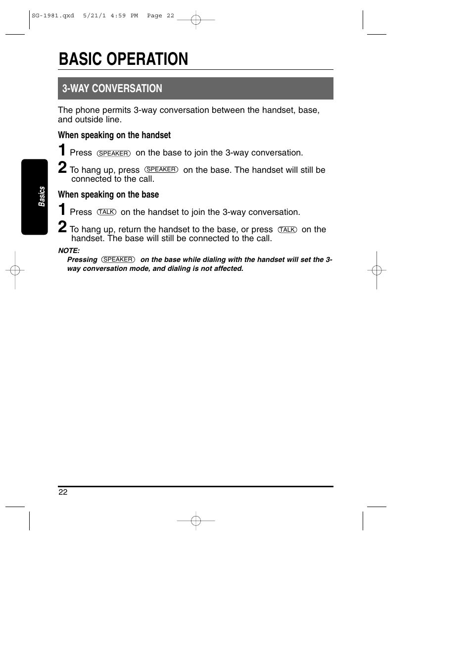 Way conversation, Basic operation | Toshiba SG-1981 User Manual | Page 22 / 55