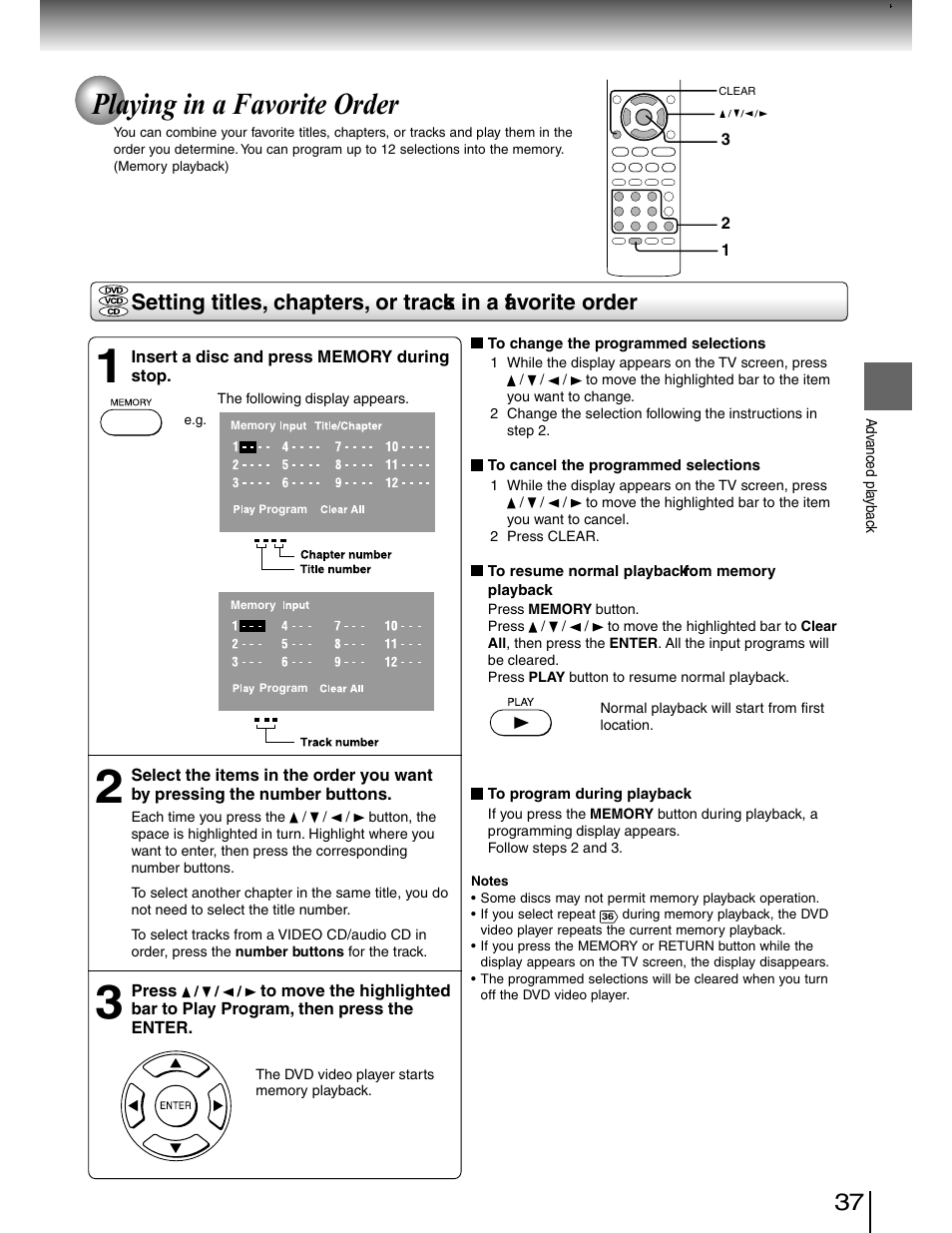 Program play, Playing in a favorite order | Toshiba SD-4980SU User Manual | Page 37 / 73