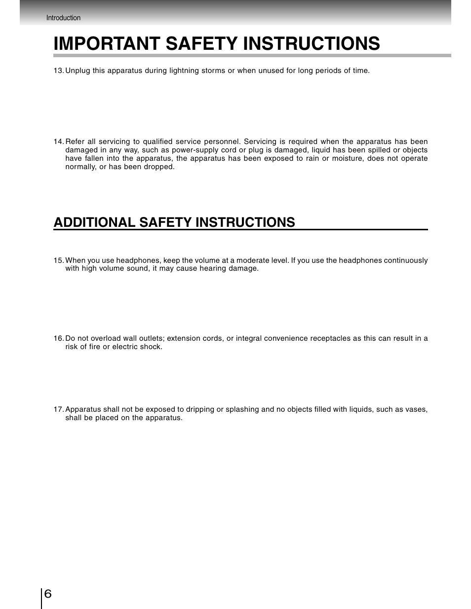 Important safety instructions, Additional safety instructions | Toshiba SD-4980SU User Manual | Page 6 / 73