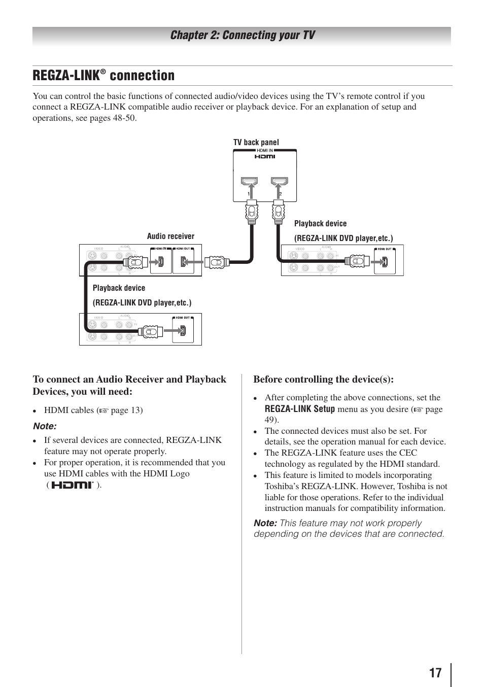 Regza-link, Connection | Toshiba 19C100U User Manual | Page 17 / 62