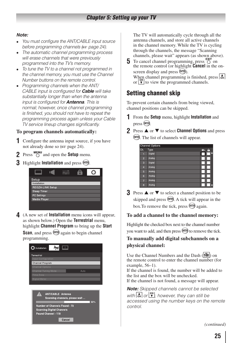 Setting channel skip | Toshiba 19C100U User Manual | Page 25 / 62