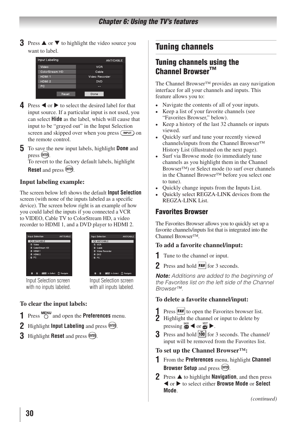 Tuning channels, Tuning channels using the channel browser | Toshiba 19C100U User Manual | Page 30 / 62