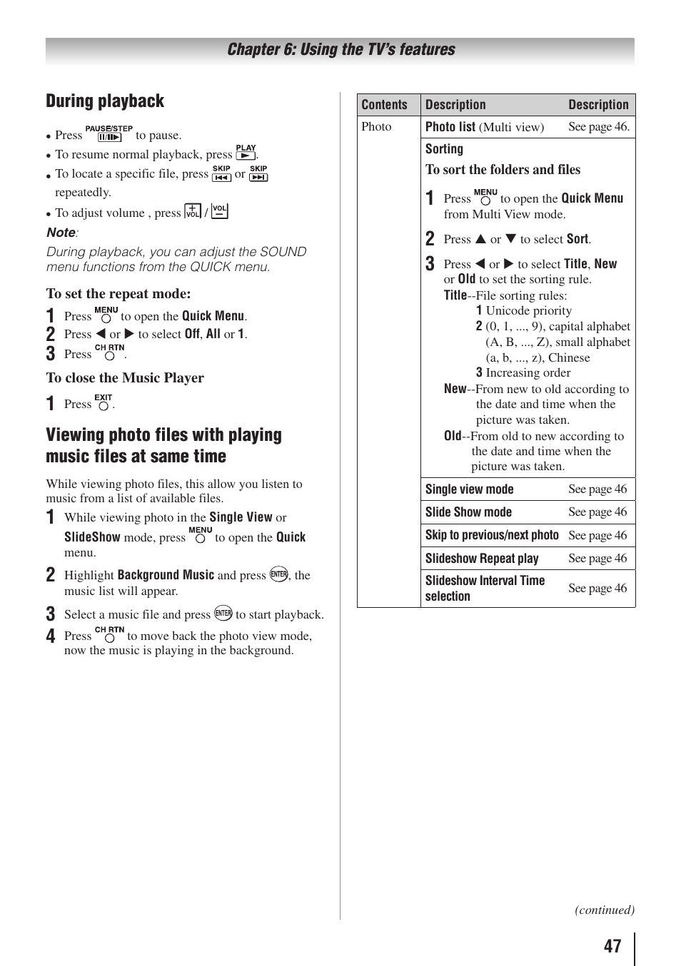 47 during playback | Toshiba 19C100U User Manual | Page 47 / 62