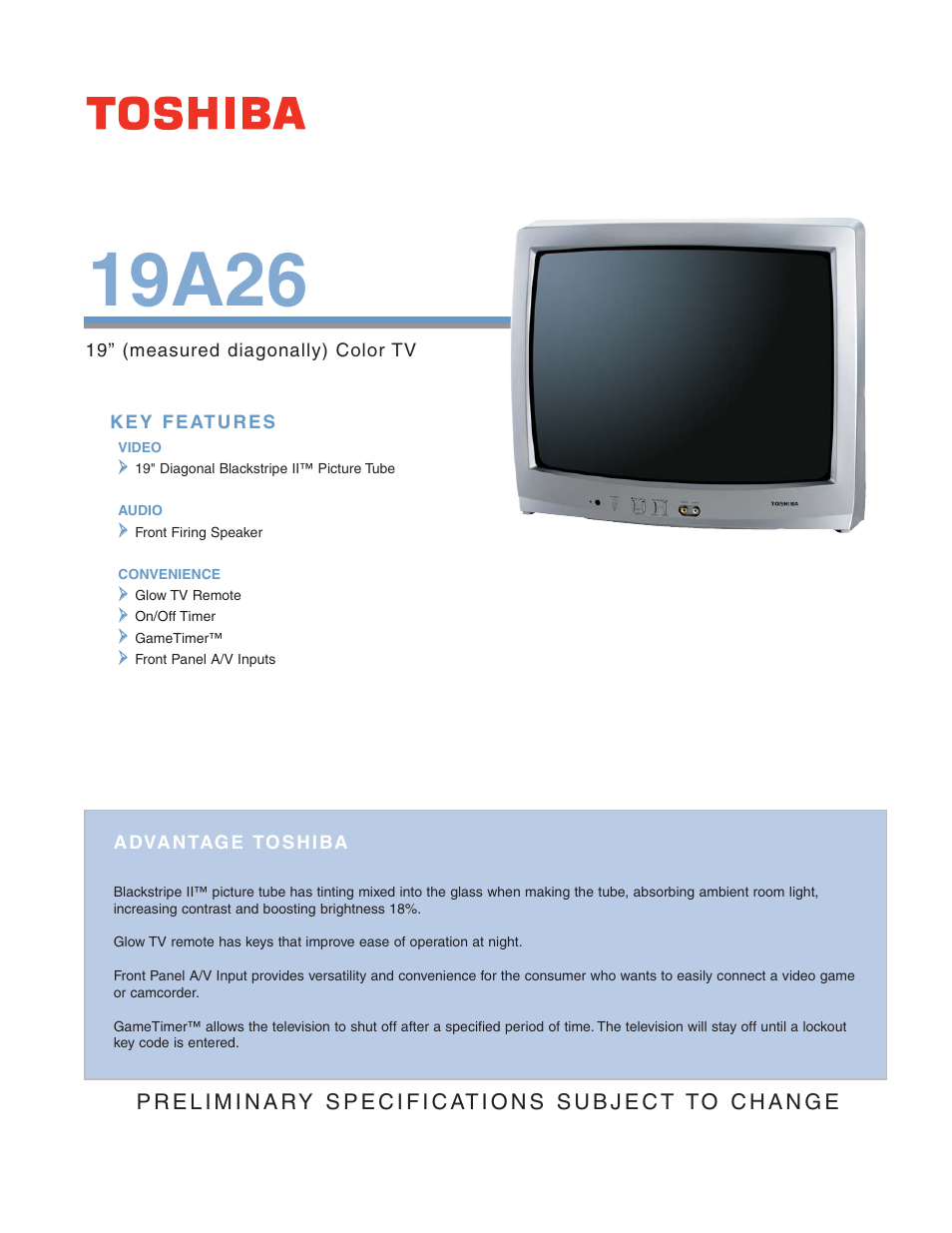 Toshiba 19A26 User Manual | 2 pages