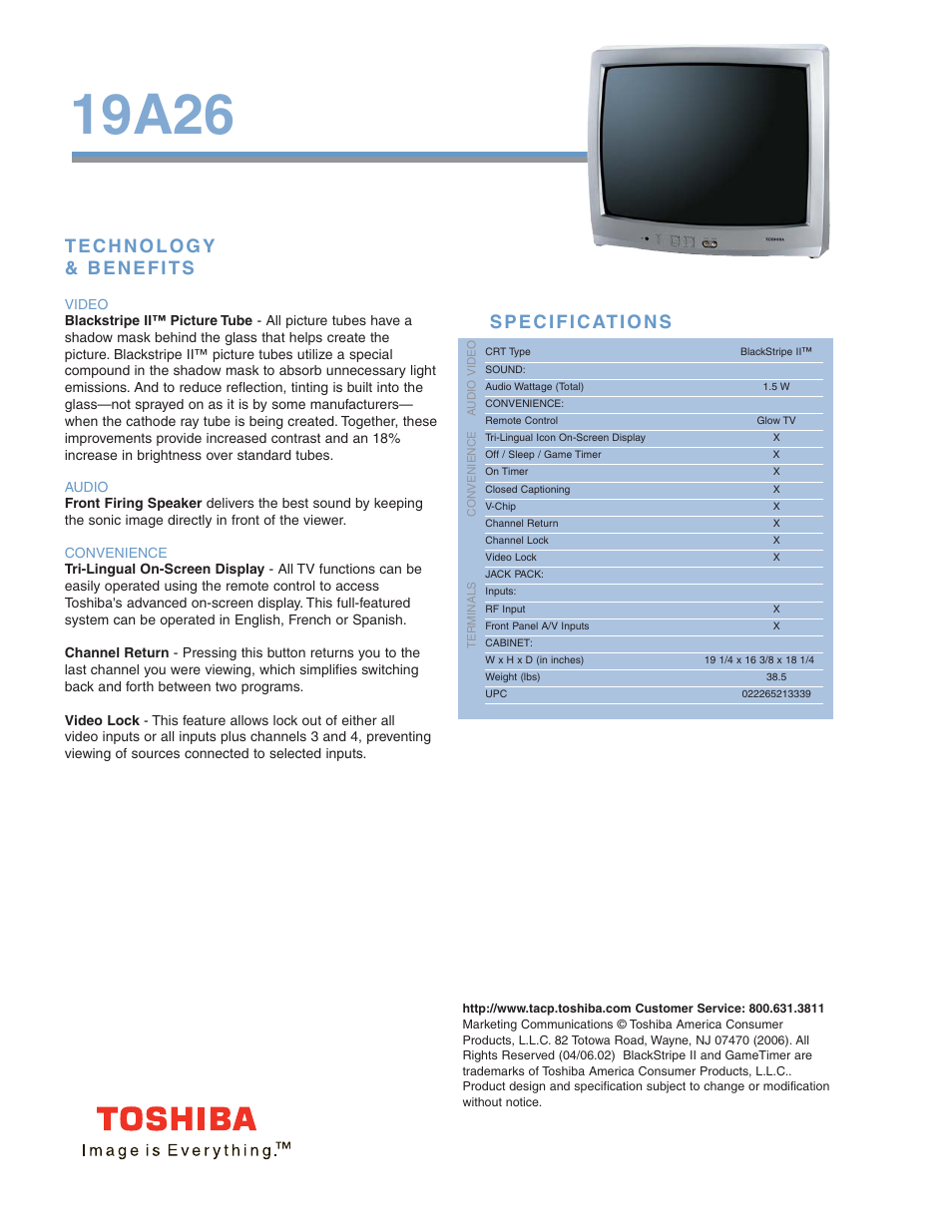 19a26 | Toshiba 19A26 User Manual | Page 2 / 2