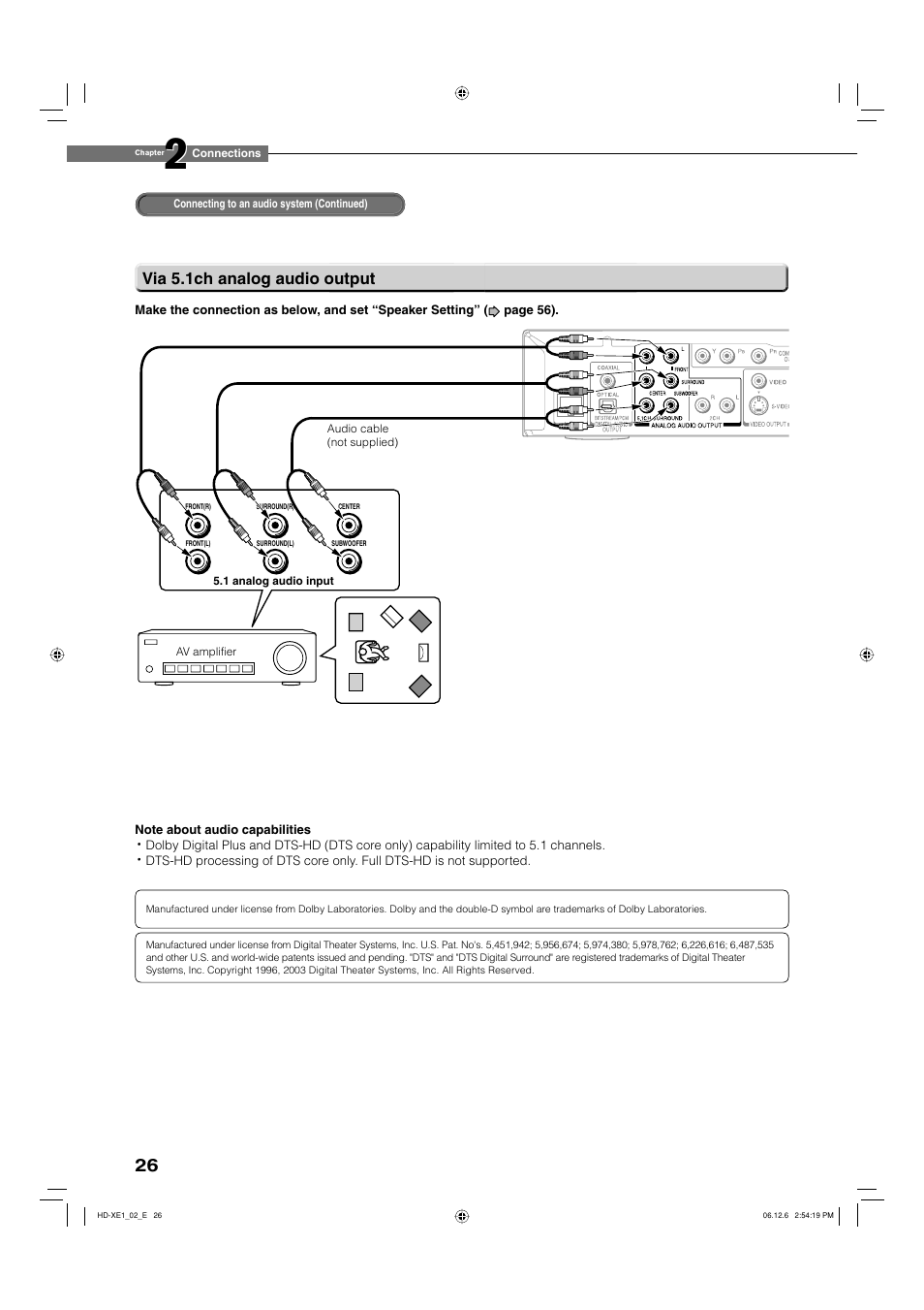 Via 5.1ch analog audio output | Toshiba HD-XE1 User Manual | Page 26 / 76