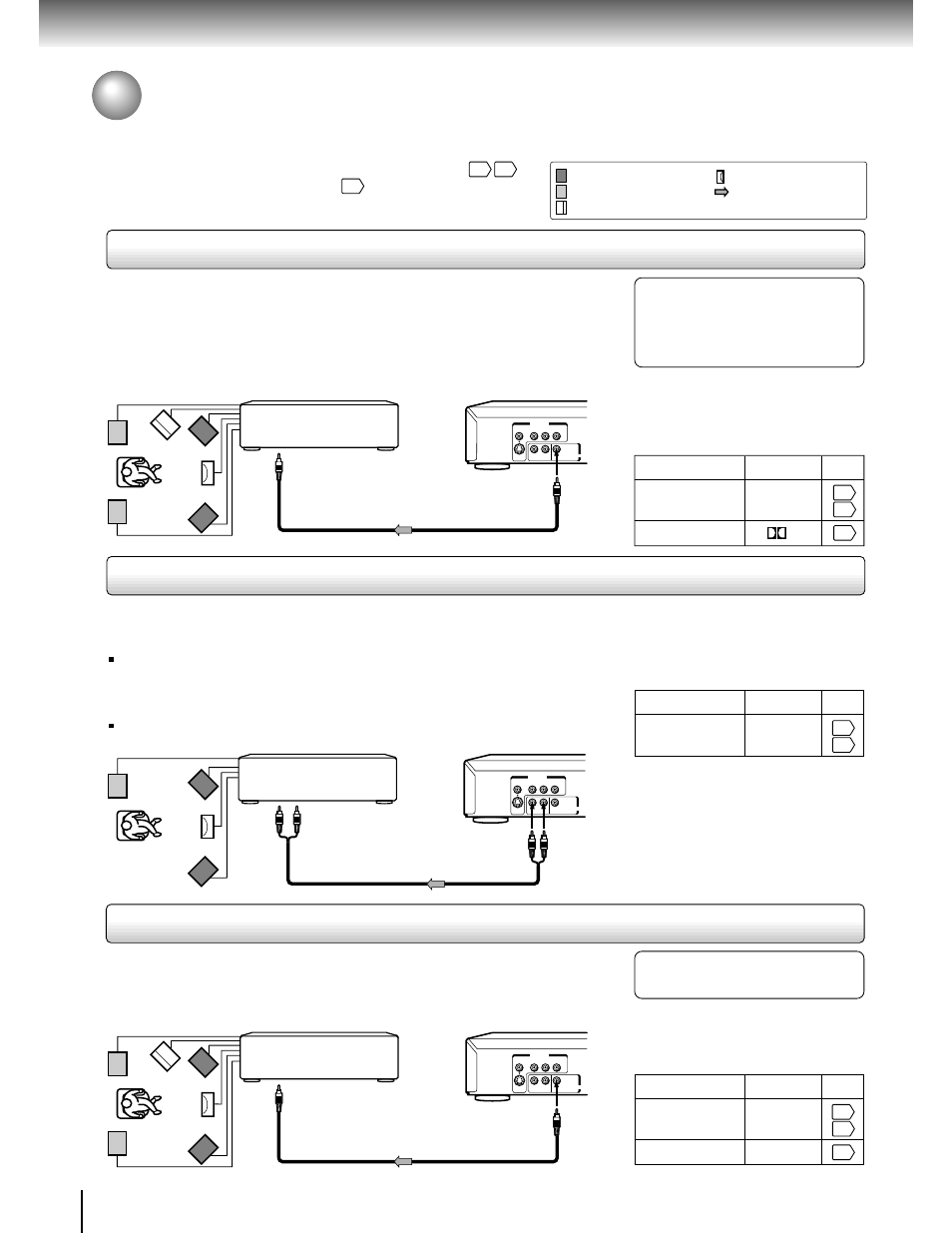 To optional eqipment, Connecting to optional equipment, Connections | For connection to your tv, see “connecting to a tv, For details of output sound, see, Make the following setting | Toshiba SD-1700 User Manual | Page 18 / 51