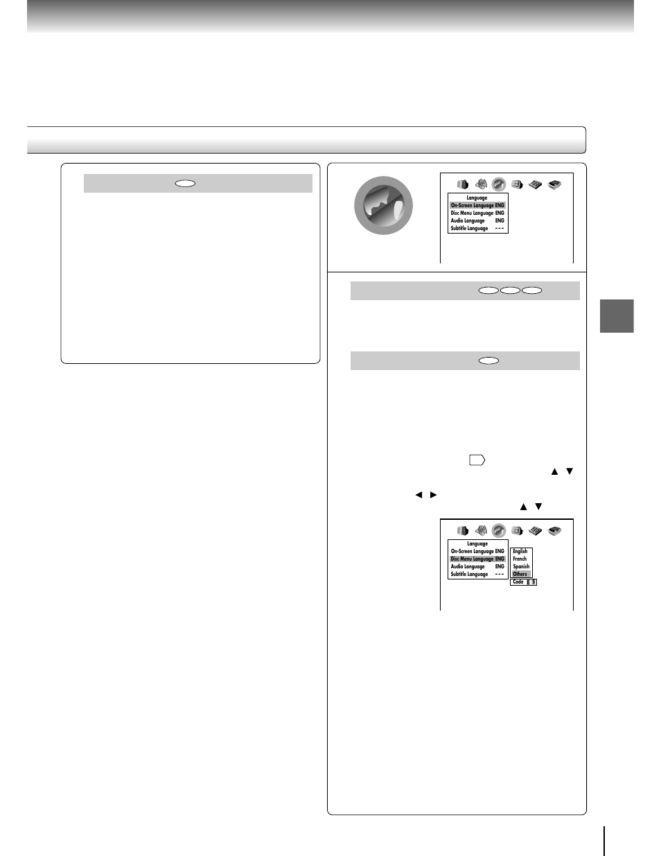 Karaoke vocal, On-screen language, Disc menu language | Ab c | Toshiba SD-1700 User Manual | Page 41 / 51