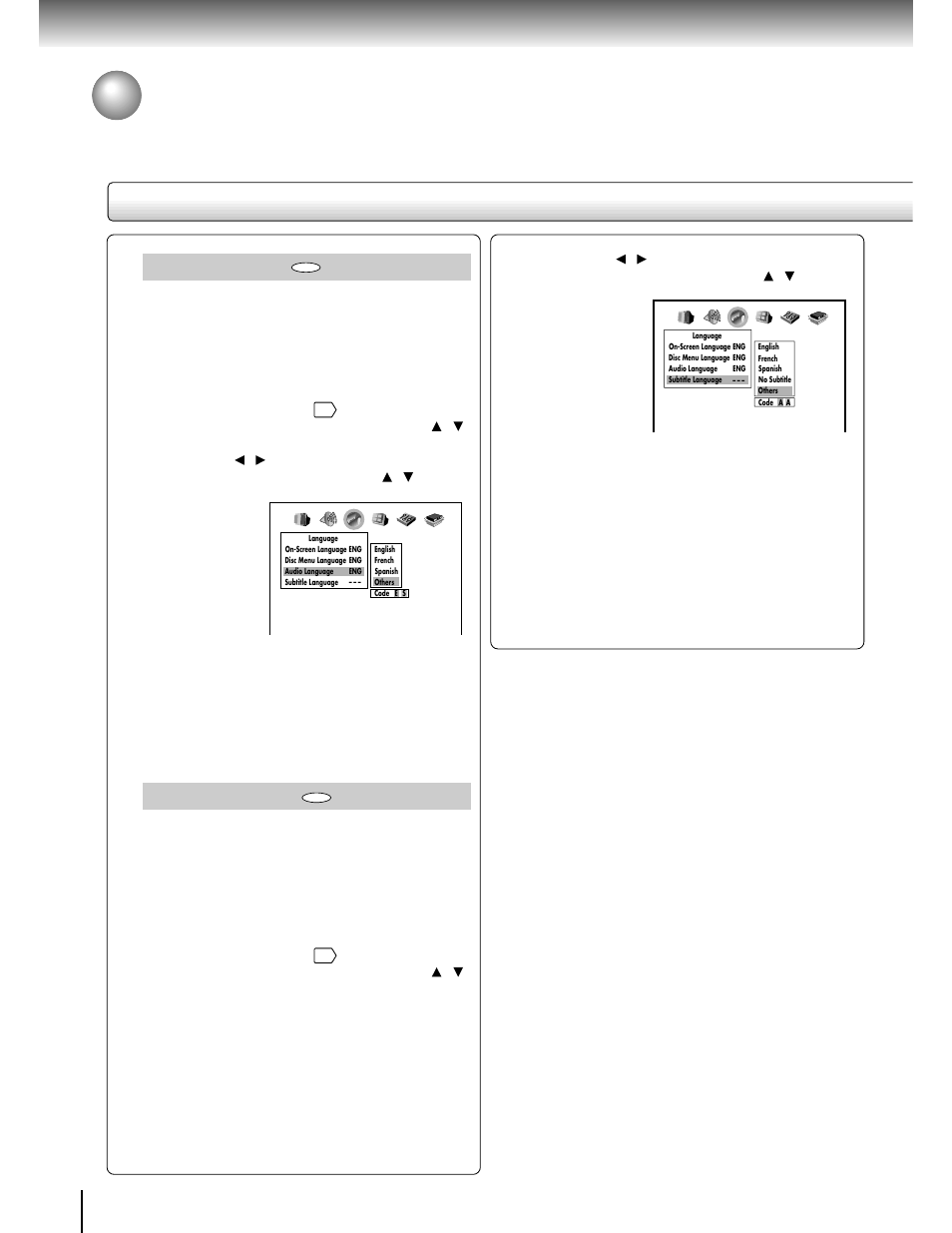 Customizing the function settings (continued), Setting details, Audio language | Subtitle language | Toshiba SD-1700 User Manual | Page 42 / 51