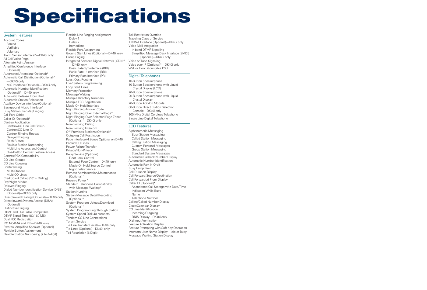 Specifications | Toshiba DK14 User Manual | Page 10 / 12