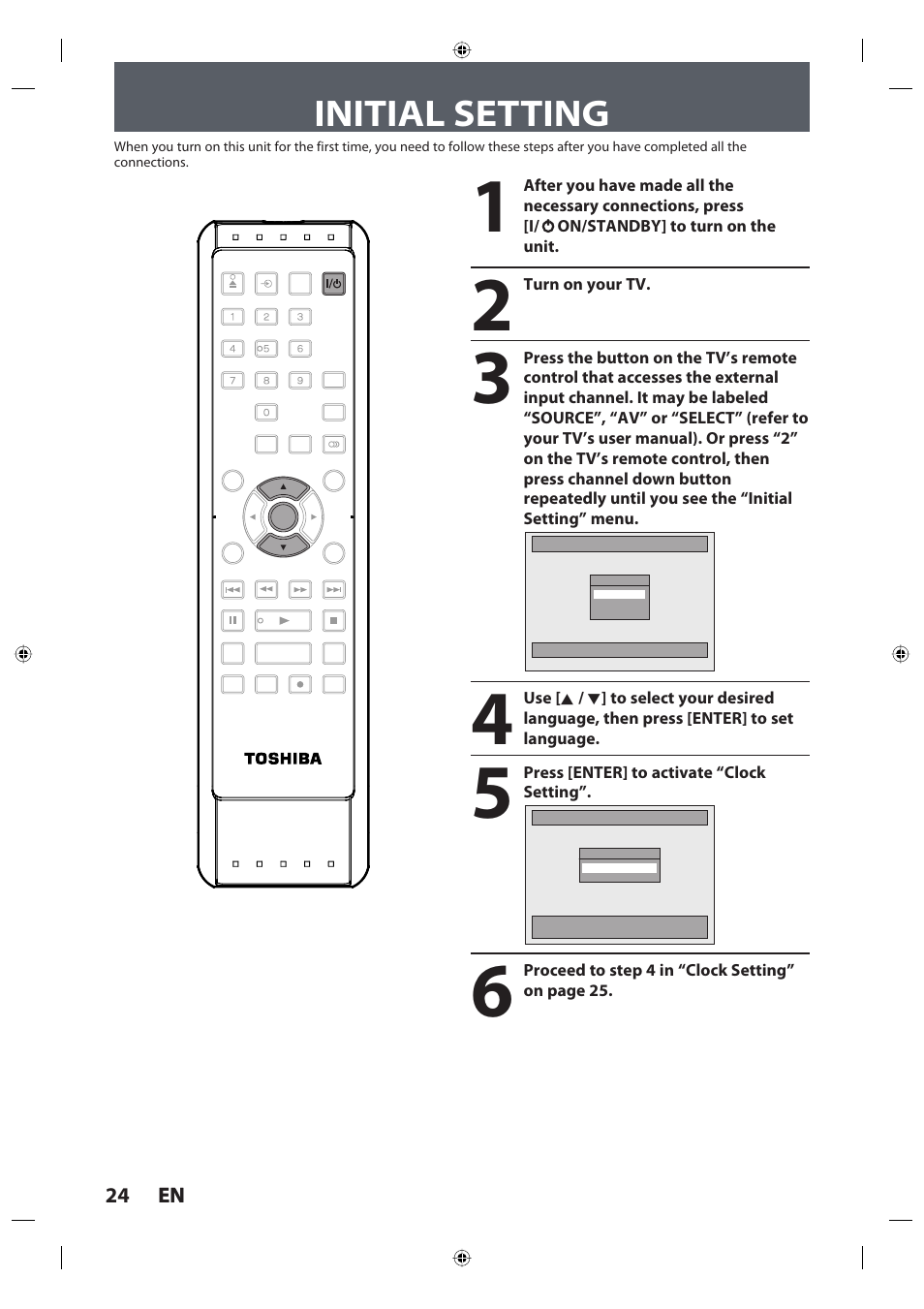 Initial setting, 24 en 24 en | Toshiba DR420KU User Manual | Page 24 / 103