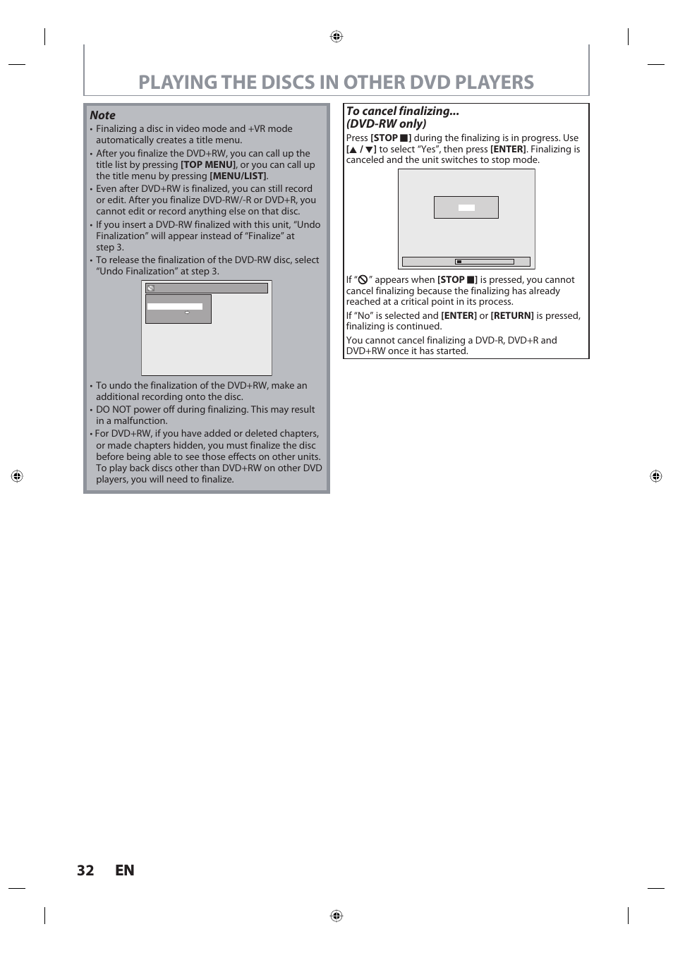 Playing the discs in other dvd players, 32 en 32 en | Toshiba DR420KU User Manual | Page 32 / 103