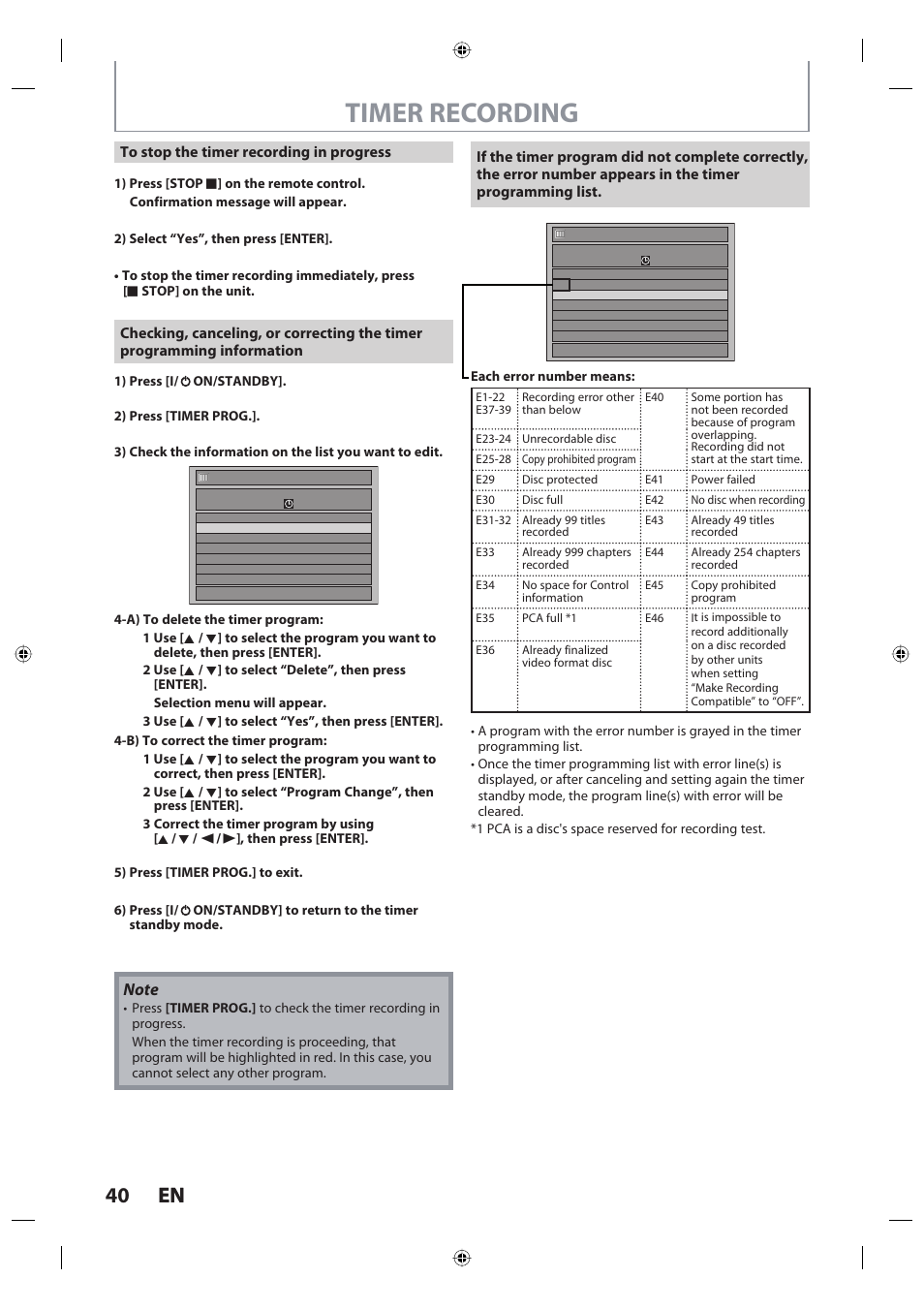 Timer recording, 40 en 40 en | Toshiba DR420KU User Manual | Page 40 / 103