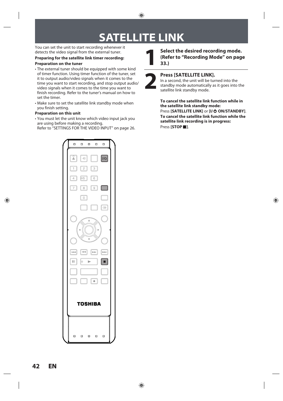 Satellite link, 42 en 42 en, Press [satellite link | Toshiba DR420KU User Manual | Page 42 / 103