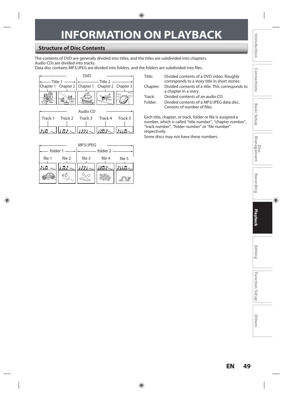 Information on playback, 49 en 49 en, Structure of disc contents | Toshiba DR420KU User Manual | Page 49 / 103