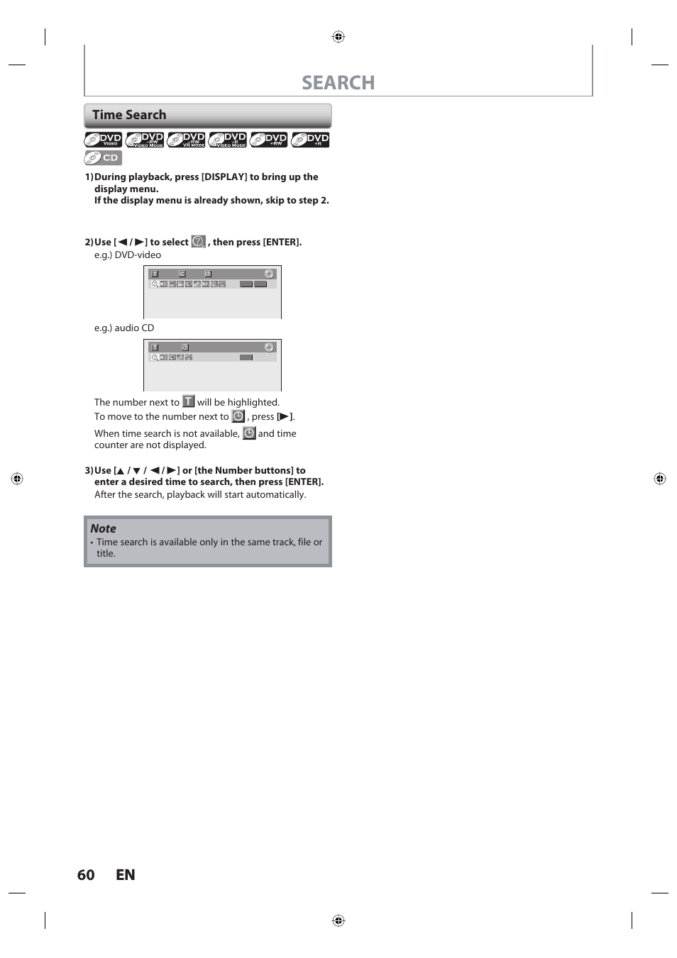 Search, 60 en 60 en, Time search | Toshiba DR420KU User Manual | Page 60 / 103