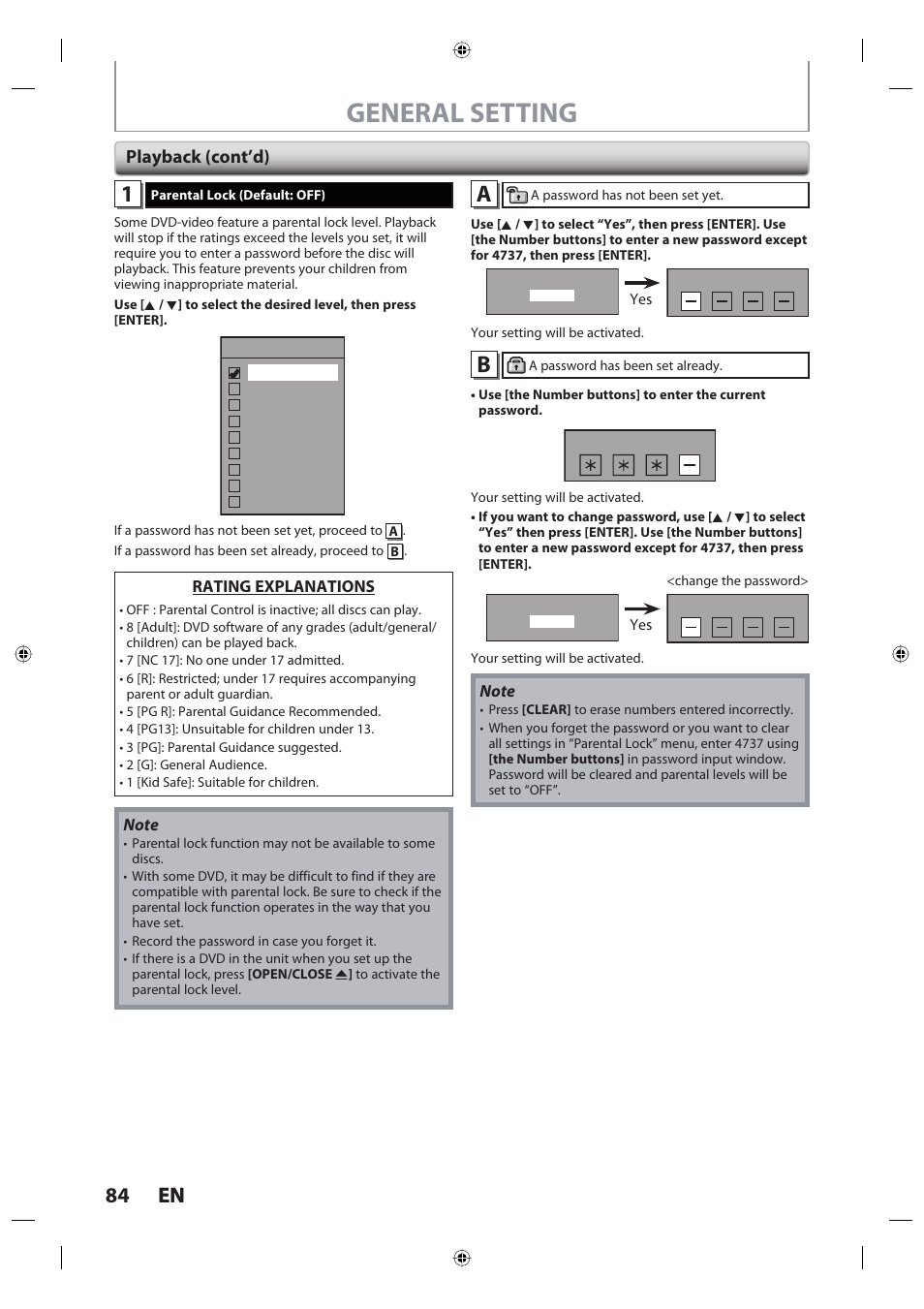 General setting, 84 en 84 en, Playback (cont’d) | Toshiba DR420KU User Manual | Page 84 / 103
