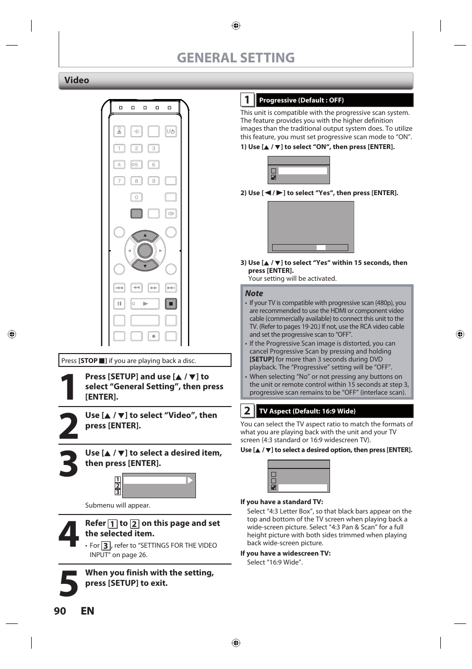 General setting, 90 en 90 en, Video | Toshiba DR420KU User Manual | Page 90 / 103