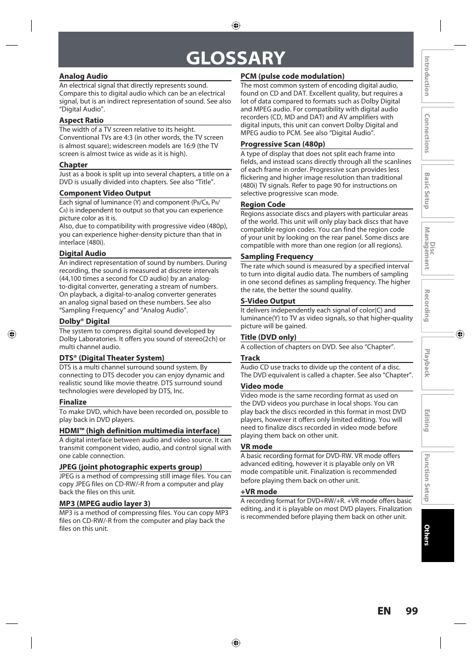 Glossary, 99 en 99 en | Toshiba DR420KU User Manual | Page 99 / 103