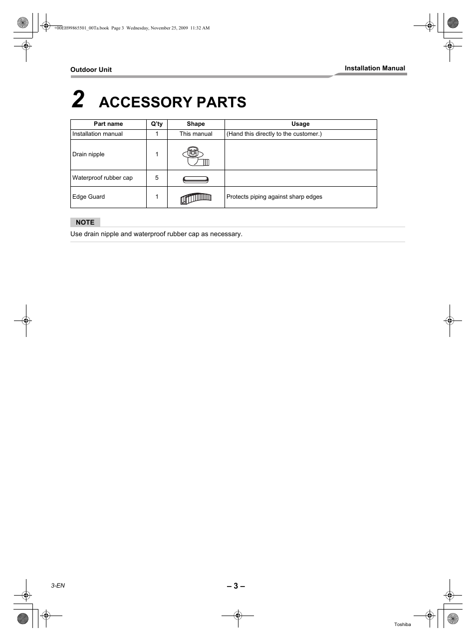 Accessory parts | Toshiba CARRIER RAV-SP360AT2-UL User Manual | Page 4 / 24