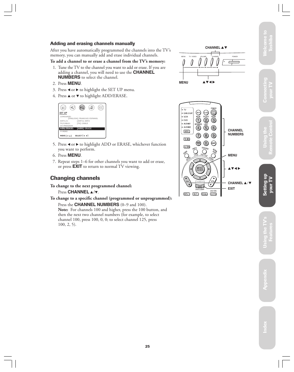 Changing channels, Ref er ence | Toshiba 36AX61 User Manual | Page 25 / 50