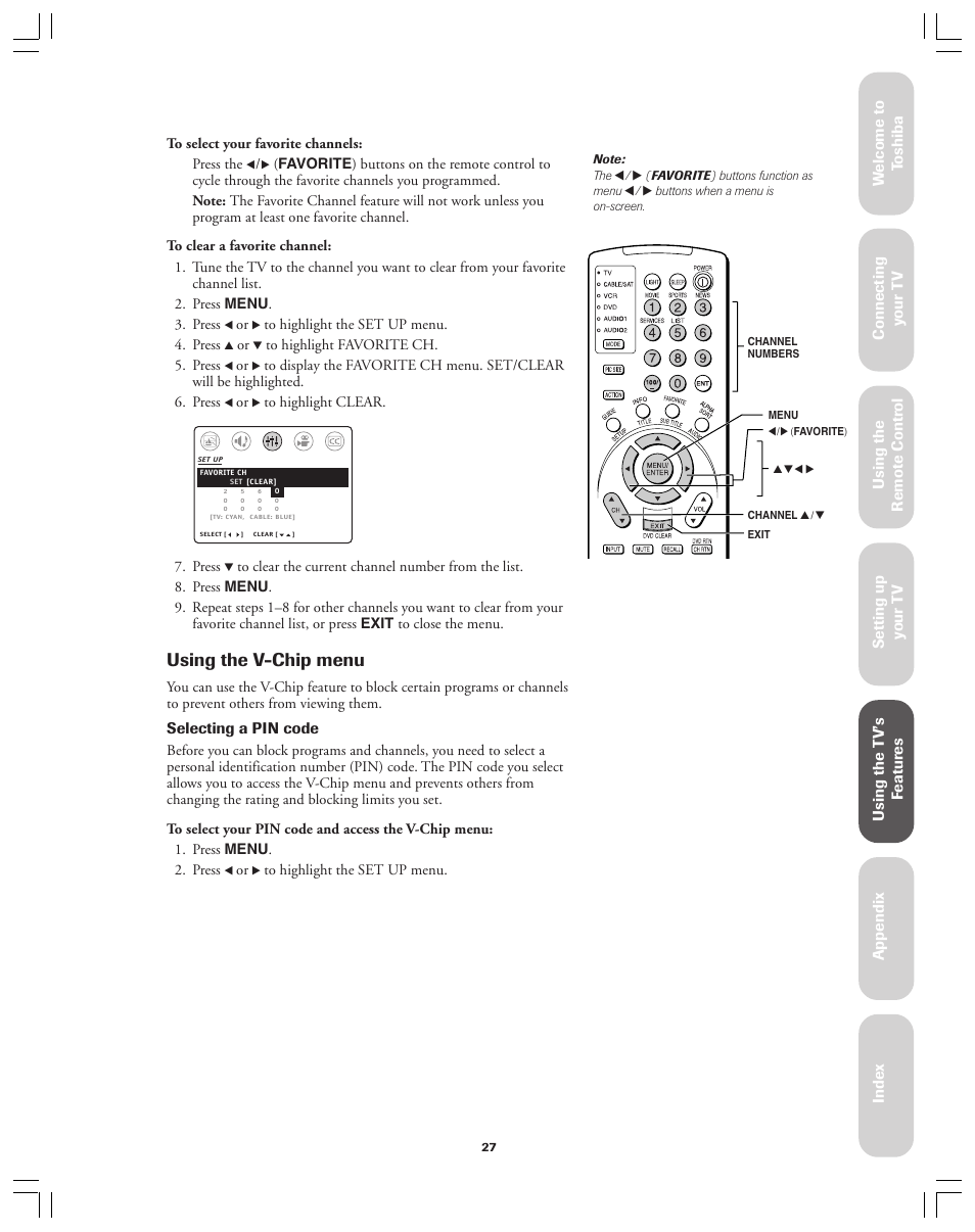 Using the v-chip menu, Ref er ence | Toshiba 36AX61 User Manual | Page 27 / 50