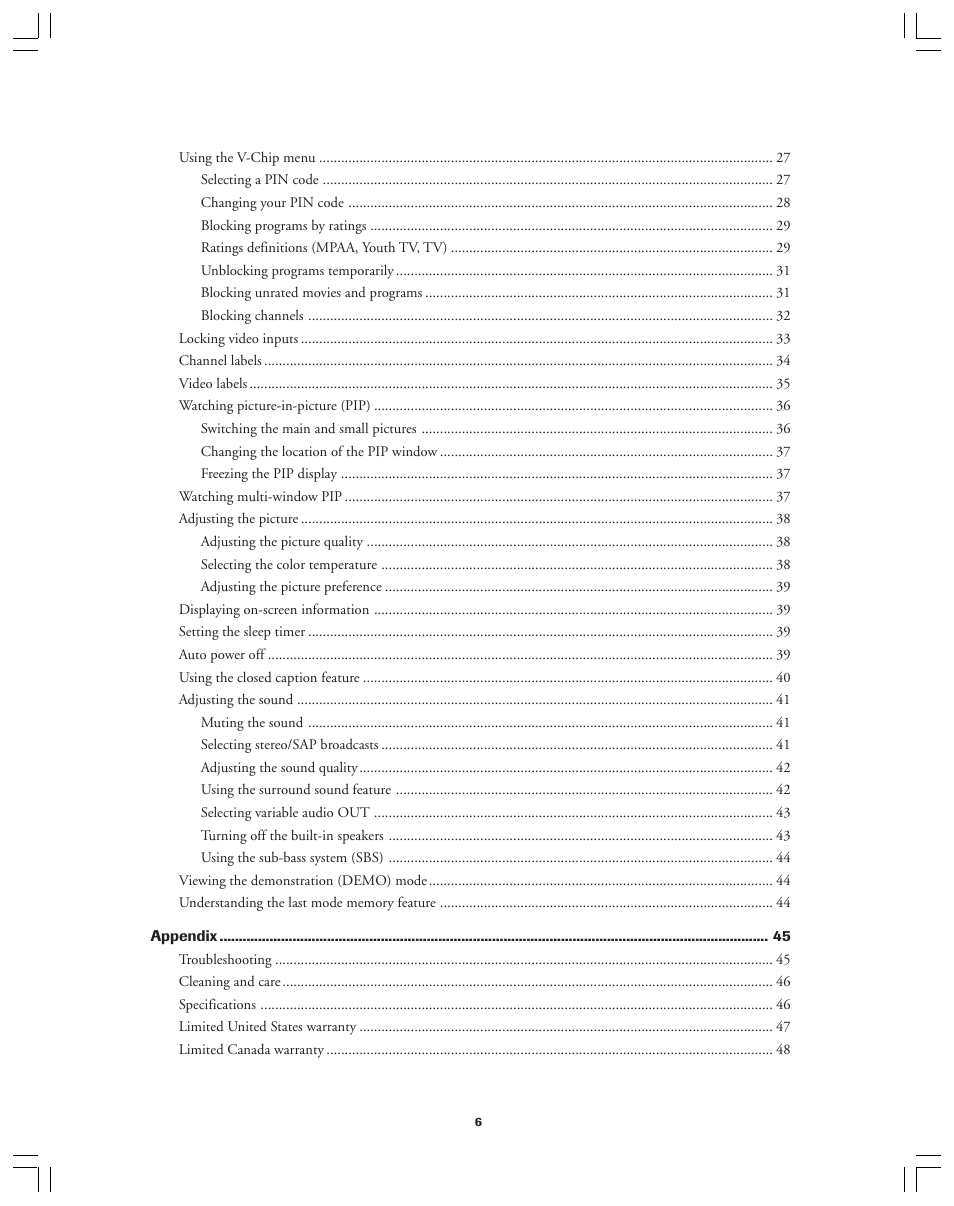 Toshiba 36AX61 User Manual | Page 6 / 50