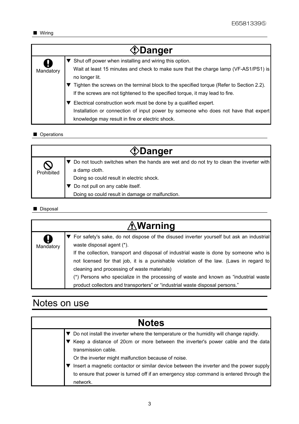 Danger, Warning | Toshiba ETB003Z User Manual | Page 4 / 16