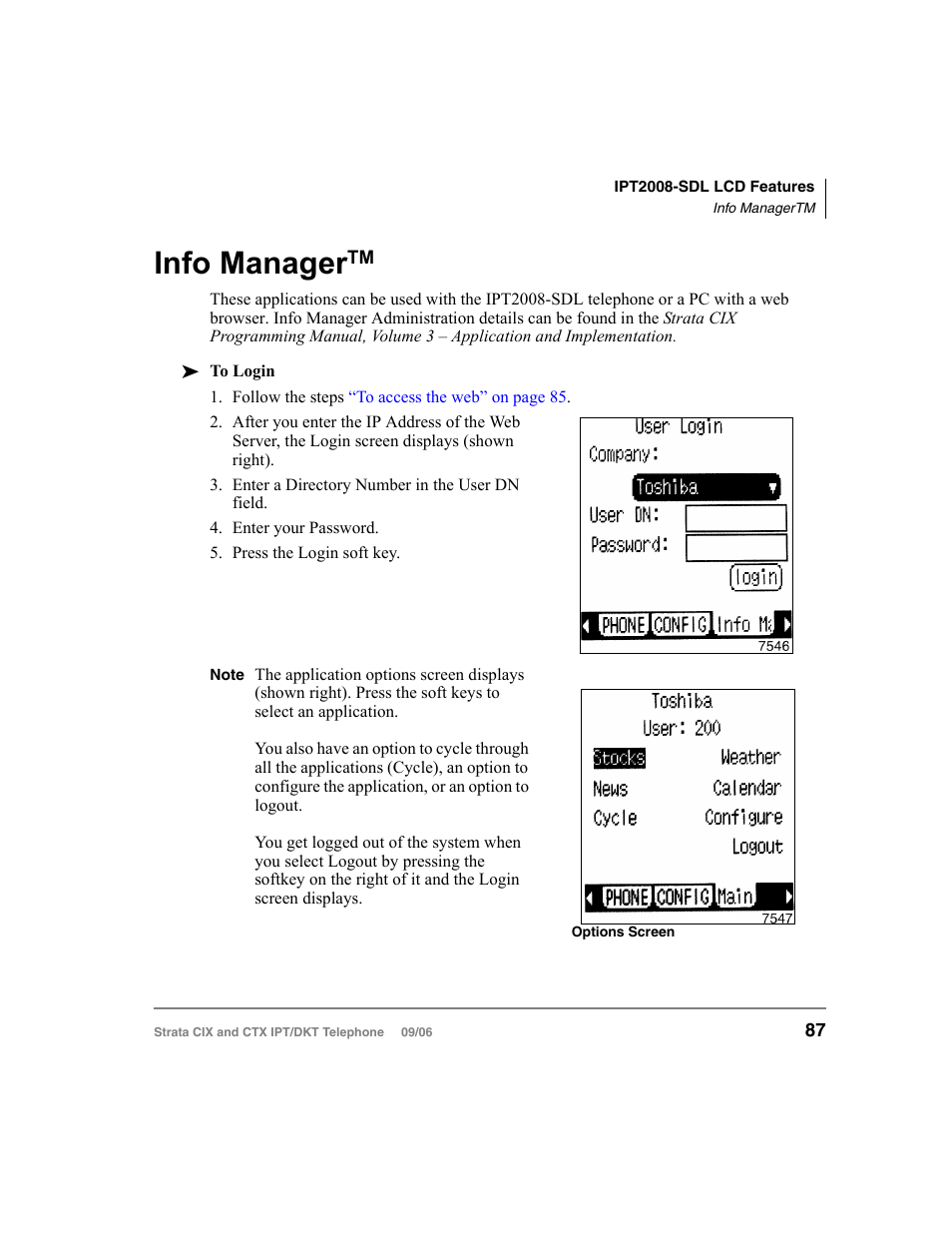 Info managertm, Info manager | Toshiba CT User Manual | Page 103 / 155
