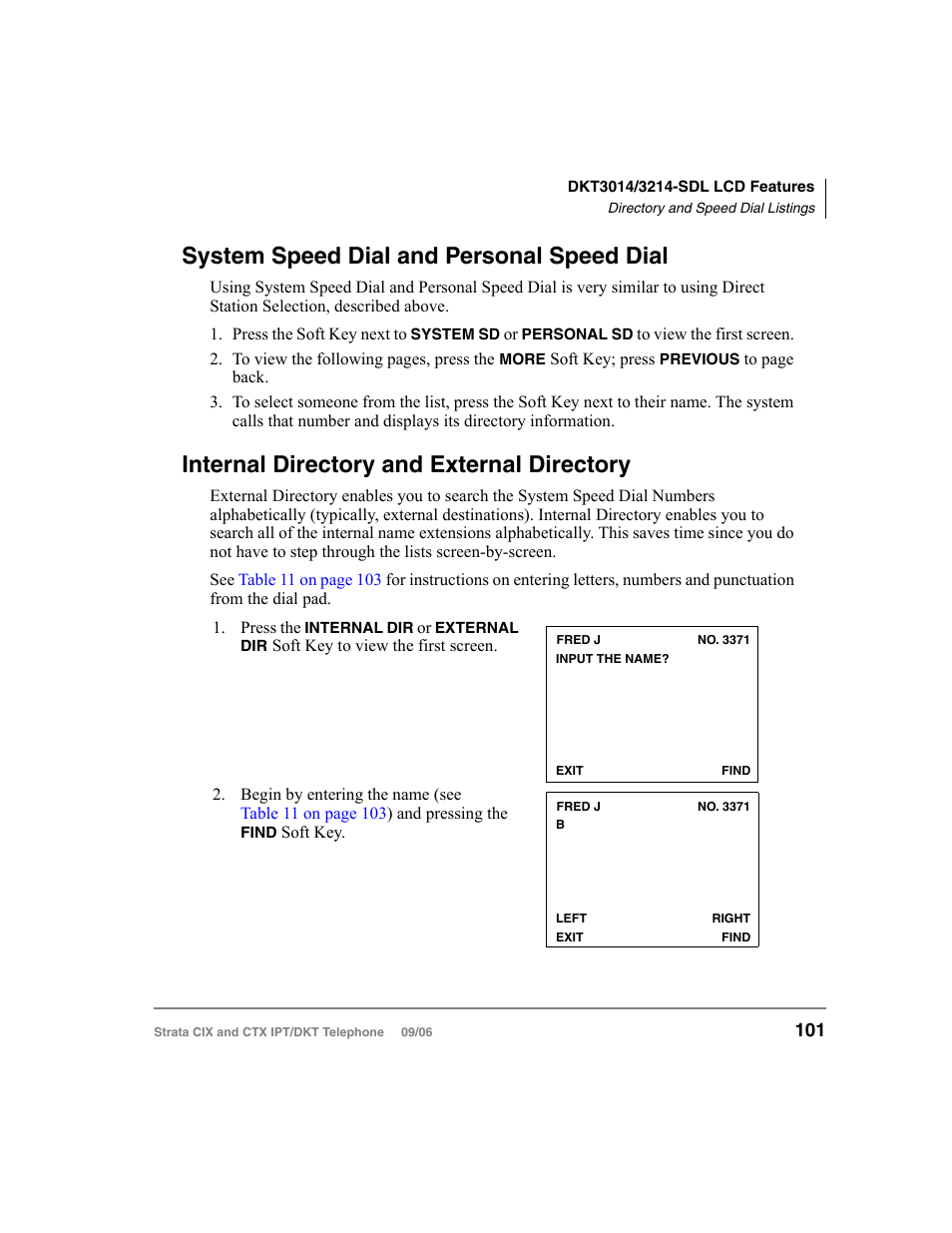 System speed dial and personal speed dial, Internal directory and external directory | Toshiba CT User Manual | Page 117 / 155