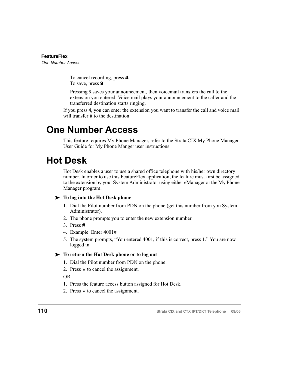 One number access, Hot desk, One number access hot desk | Toshiba CT User Manual | Page 126 / 155