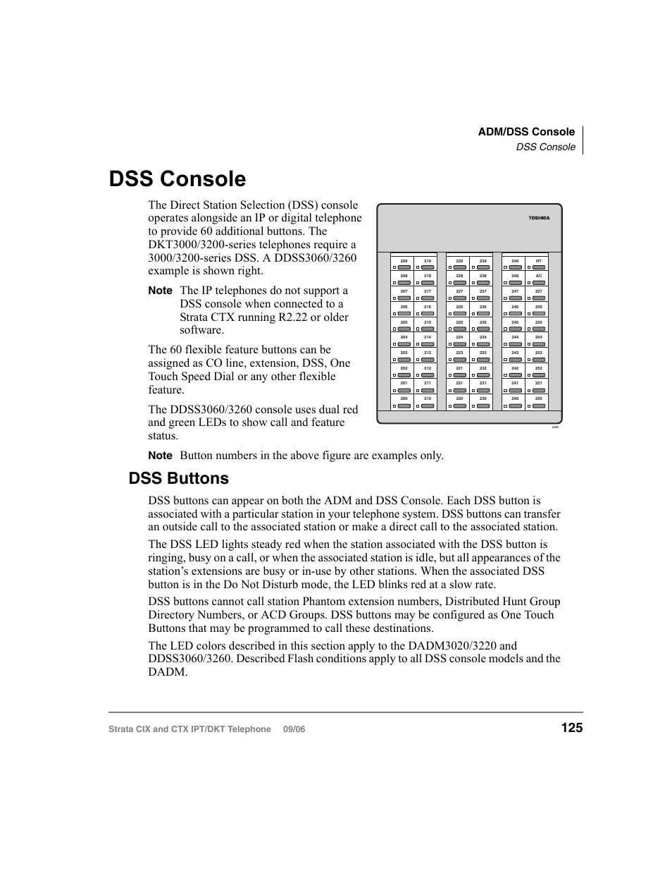Dss console, Dss buttons, Adm/dss console | Toshiba CT User Manual | Page 141 / 155