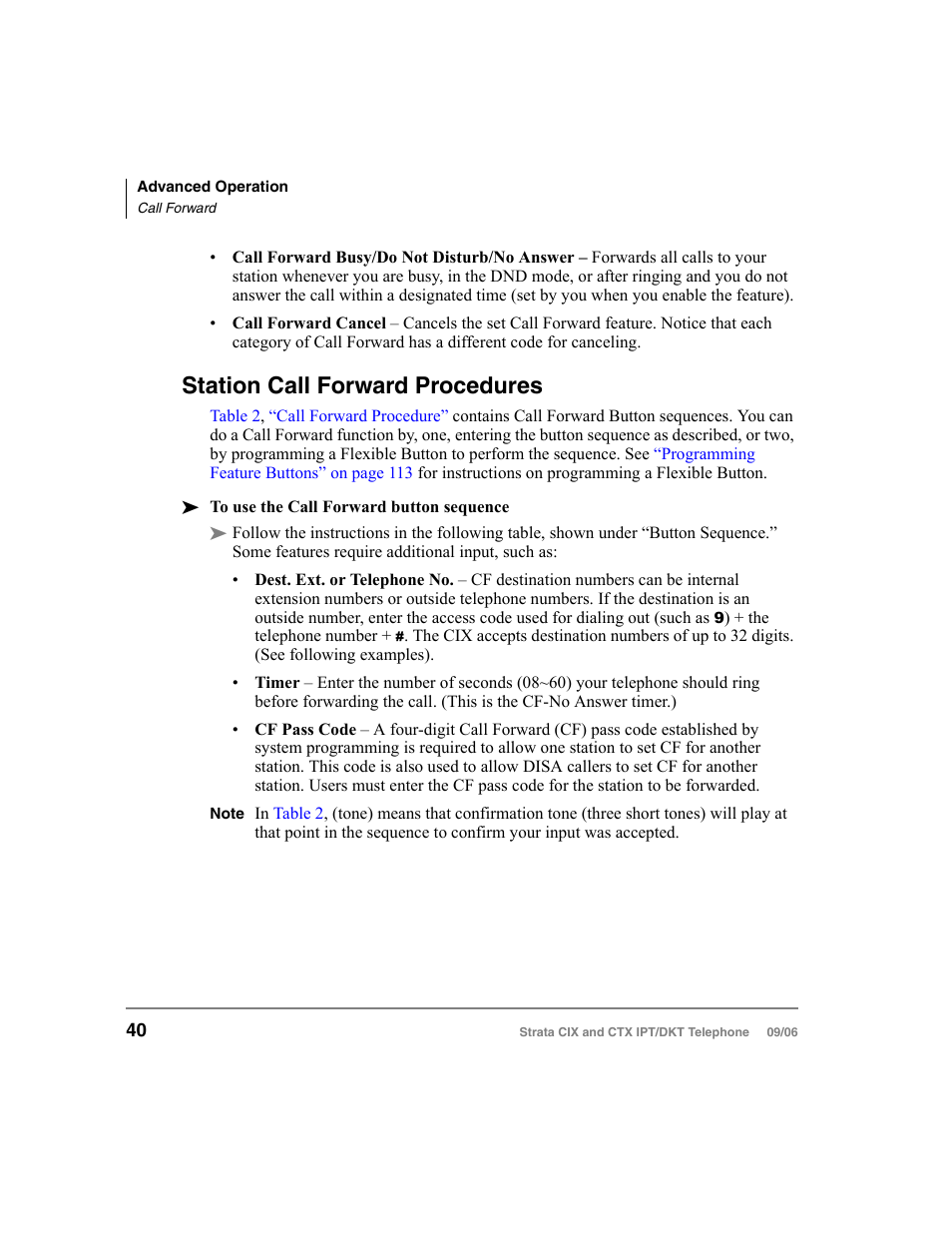 Station call forward procedures | Toshiba CT User Manual | Page 56 / 155