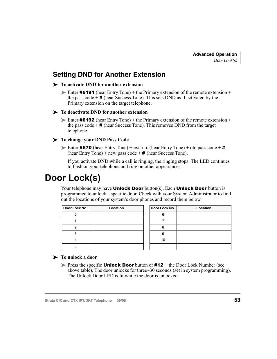 Setting dnd for another extension, Door lock(s) | Toshiba CT User Manual | Page 69 / 155