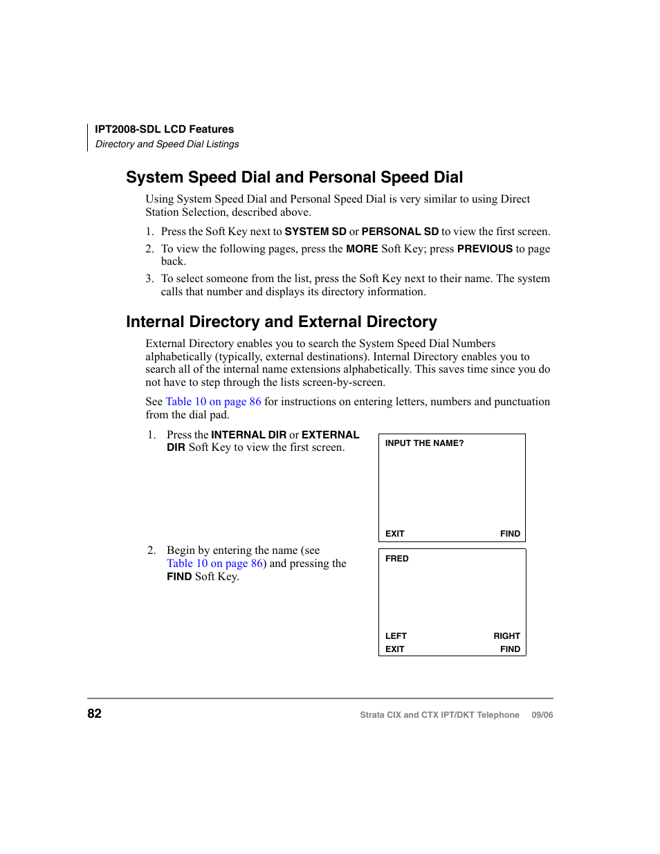 System speed dial and personal speed dial, Internal directory and external directory | Toshiba CT User Manual | Page 98 / 155