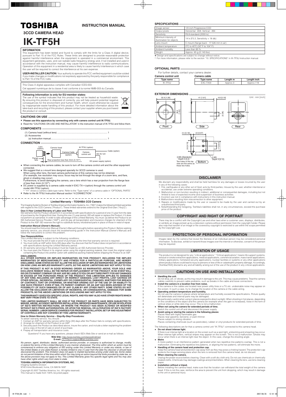 Toshiba IK-TF5H User Manual | 1 page