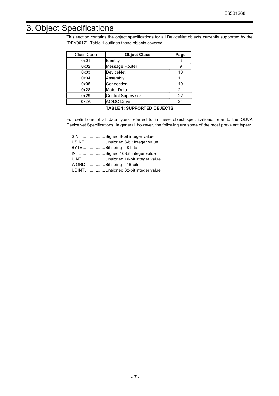 Object specifications | Toshiba DEV001Z User Manual | Page 8 / 26