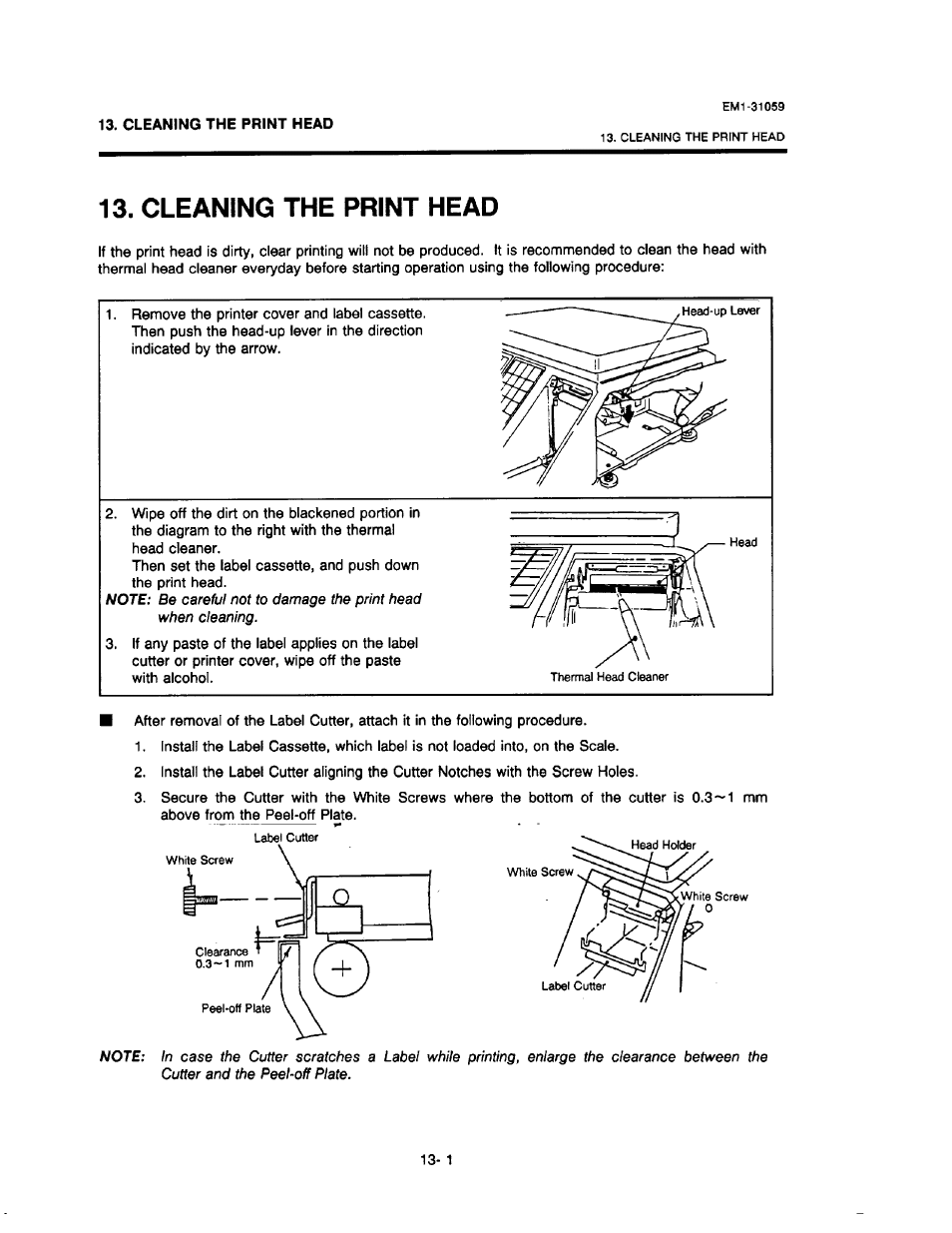 Cleaning the print head, Cleaning the print head 3 - 1 | Toshiba TEC EM1-31059 User Manual | Page 105 / 116