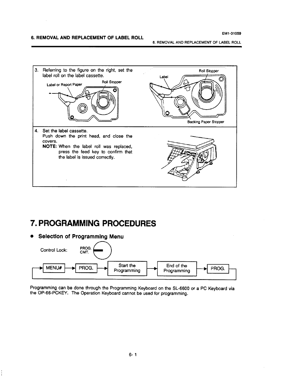 Programming procedures, Programming procedures -1, Selection of programming menu | Toshiba TEC EM1-31059 User Manual | Page 18 / 116
