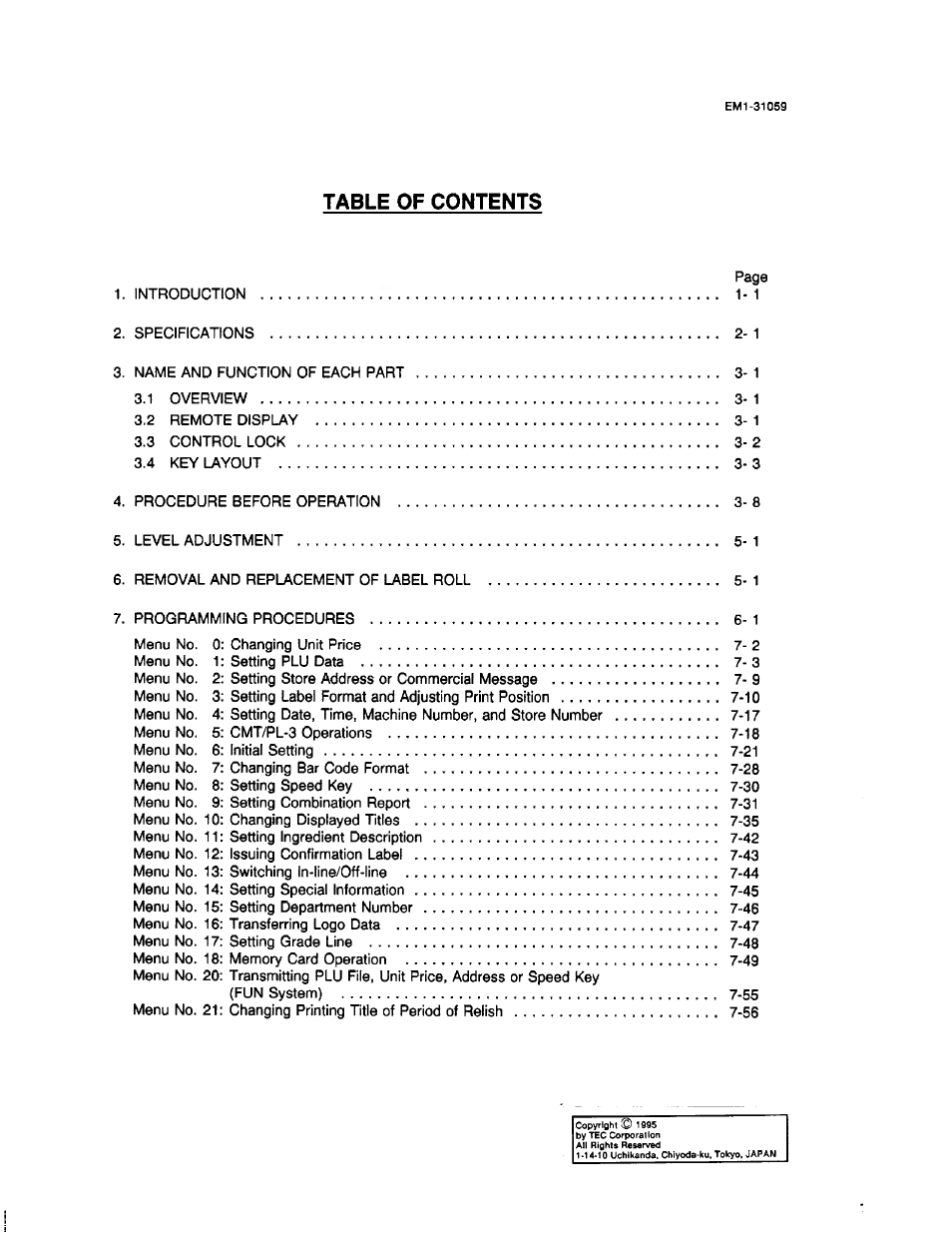 Toshiba TEC EM1-31059 User Manual | Page 3 / 116