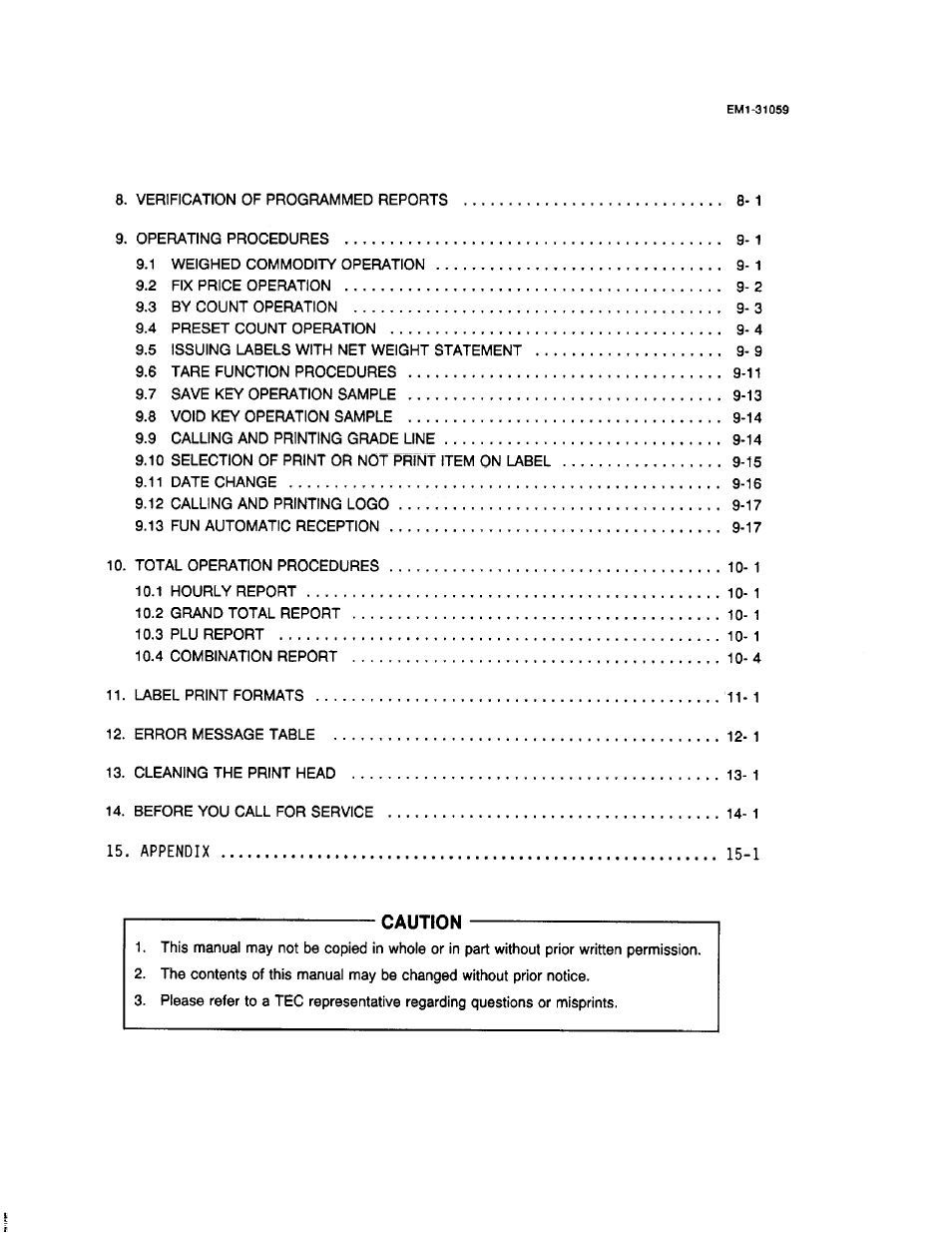 Caution | Toshiba TEC EM1-31059 User Manual | Page 4 / 116