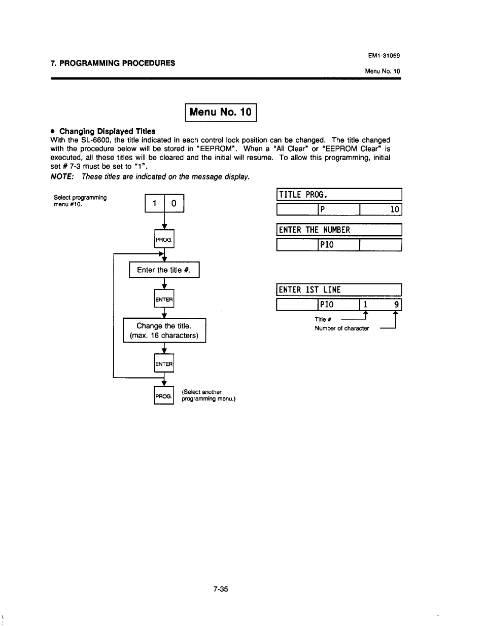 Menu no. 10, Enter the number | Toshiba TEC EM1-31059 User Manual | Page 53 / 116